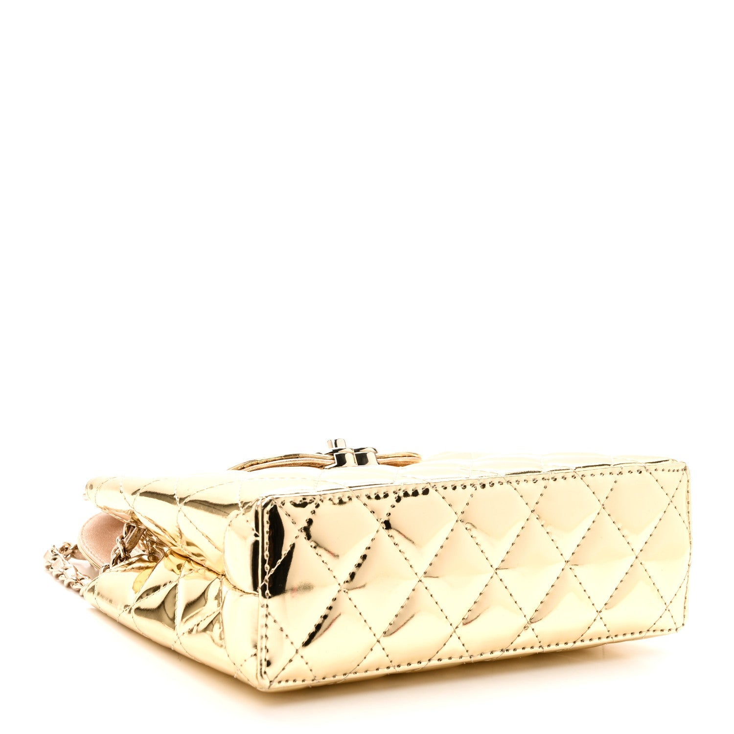 Mirror Calfskin Metallic Calfskin Quilted Nano Kelly Shopper Gold
