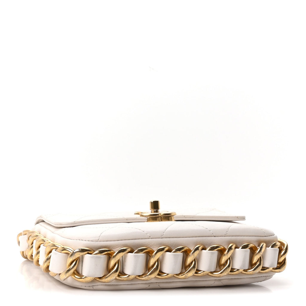 Calfskin Quilted Small Framing Chain Flap Bag White
