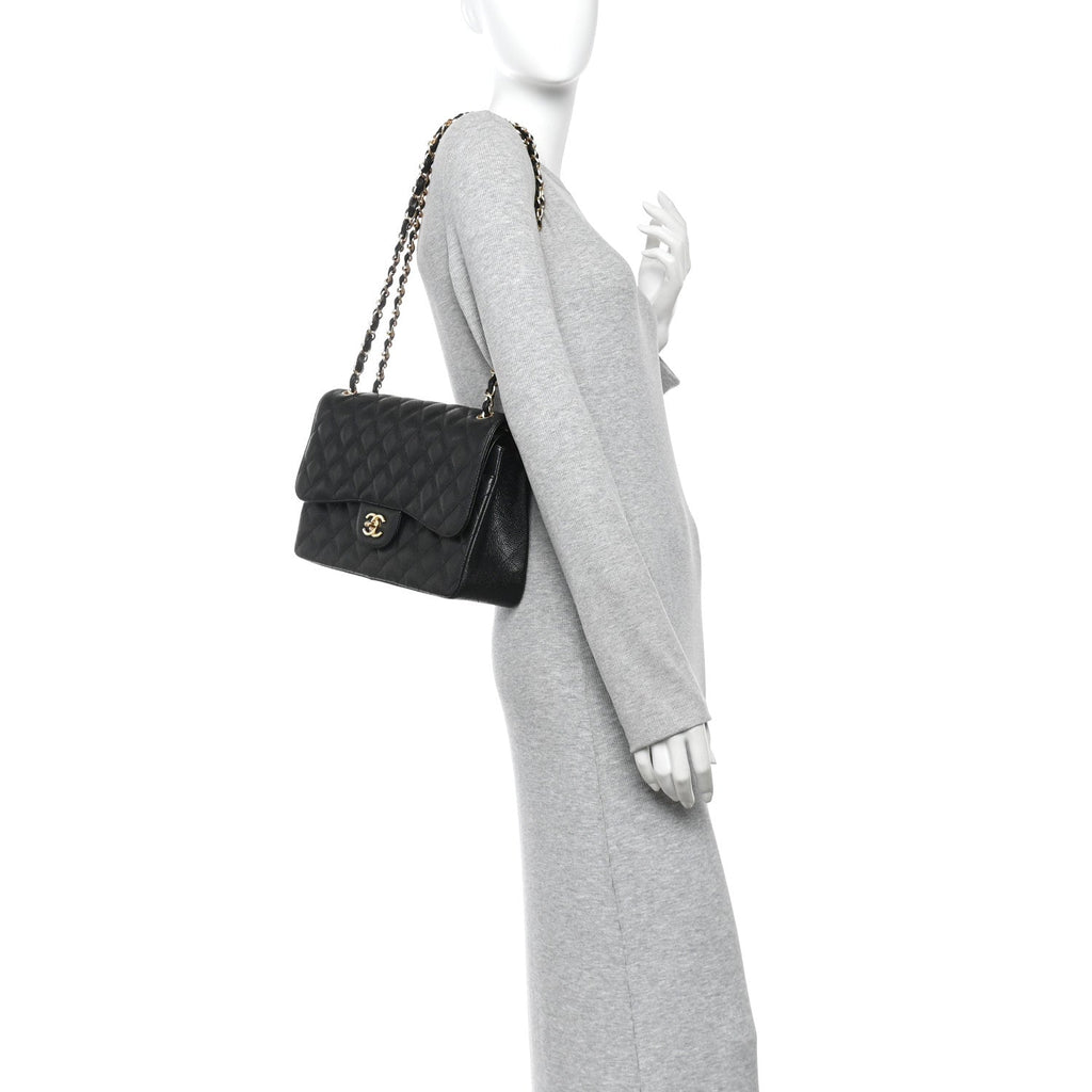 Caviar Quilted Jumbo Double Flap Black
