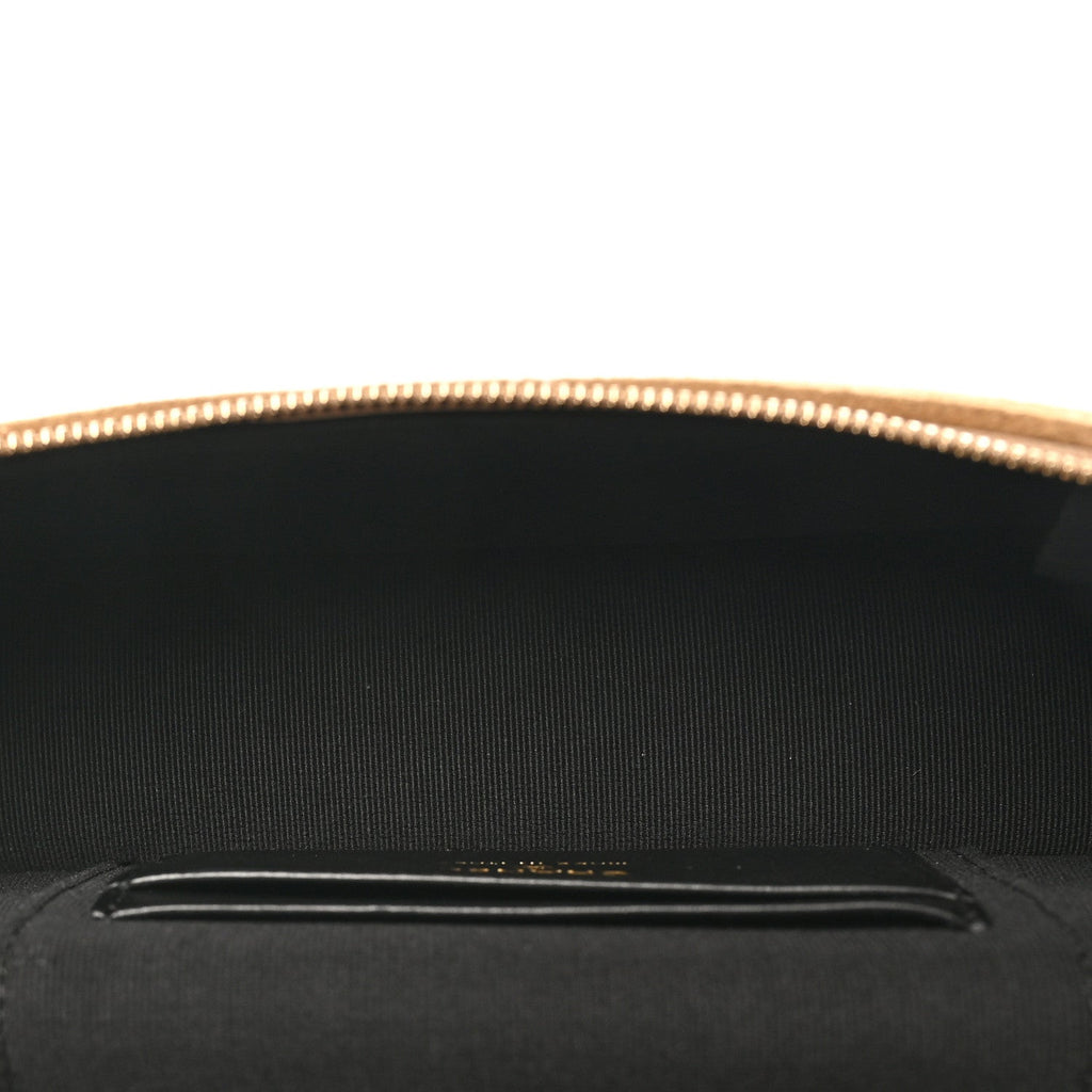 Suede Calfskin Shiny Lambskin Quilted Top Handle Slim Vanity Case With Chain Beige Black