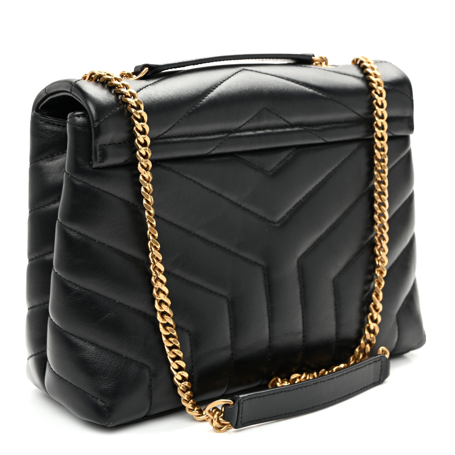 Calfskin Y Quilted Monogram Small Loulou Chain Satchel Black