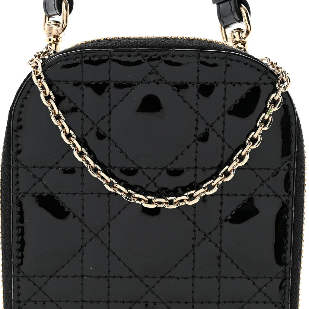 Patent Cannage Lady Dior Phone Holder Black