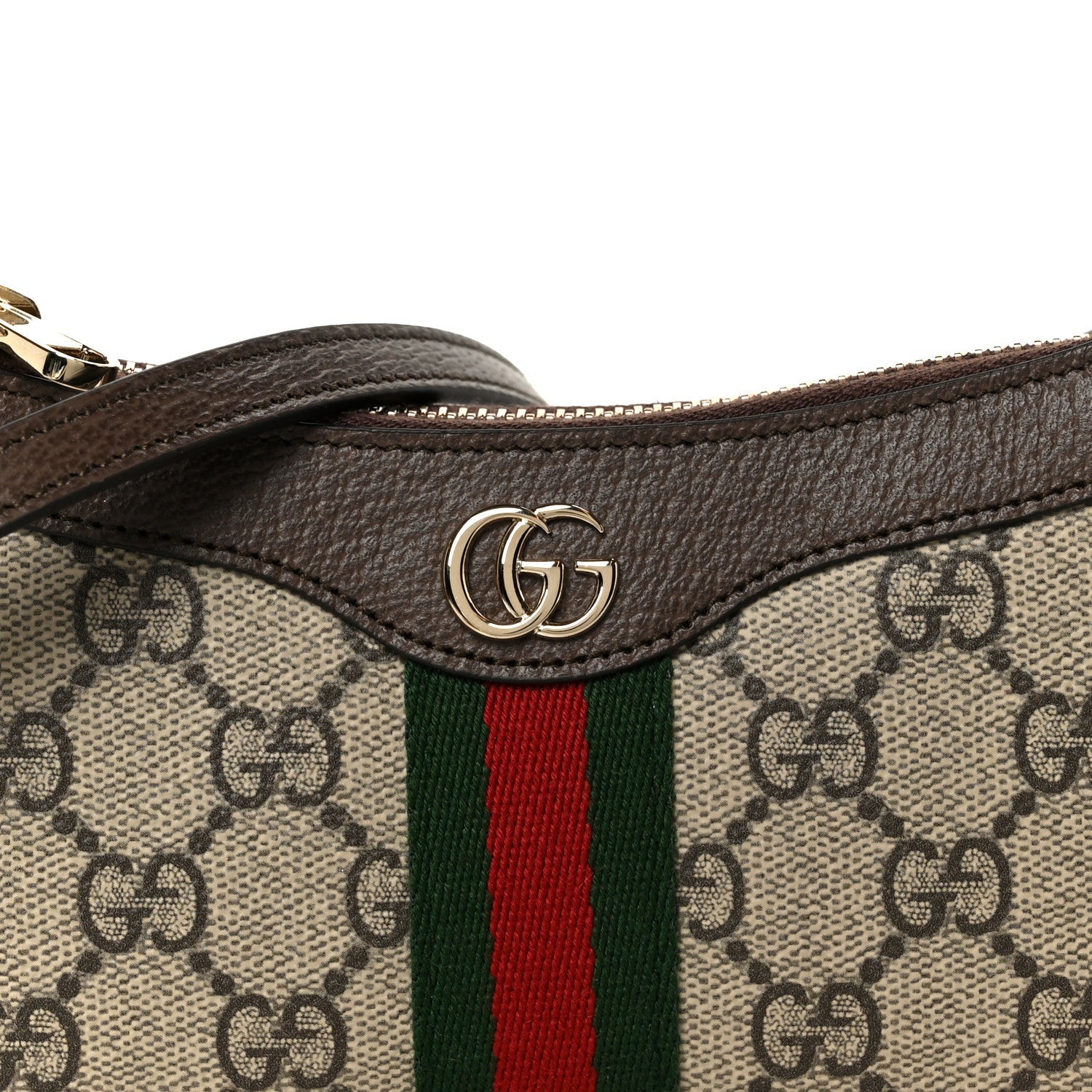 GG Supreme Monogram Textured Dollar Calfskin Web Mini Ophidia Shoulder Bag Beige Ebony New Acero