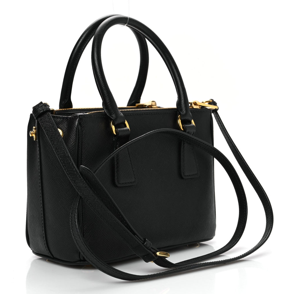 Saffiano Lux Mini Galleria Double Zip Tote Black
