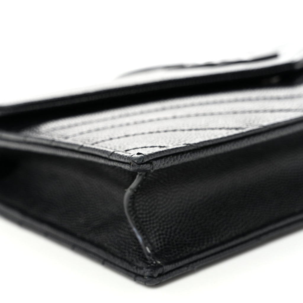 Grain De Poudre Matelasse Chevron Monogram Monochrome Envelope Chain Wallet Black