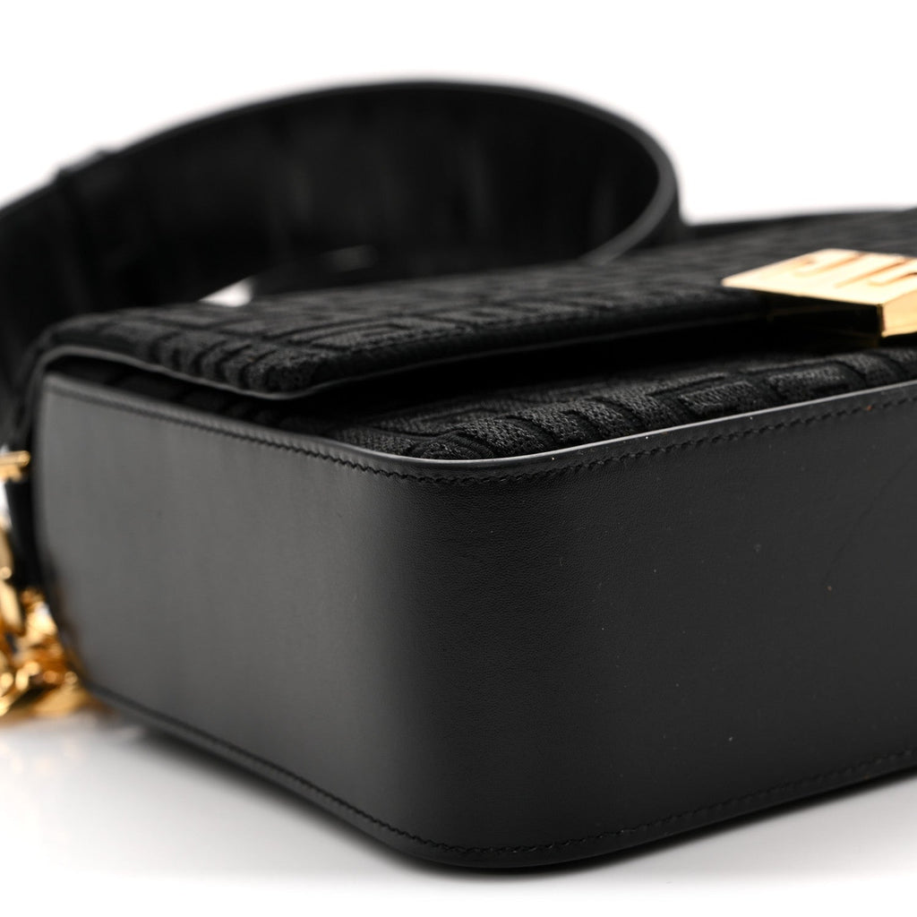 Canvas Woven Embroidered Medium 4G Bag With Chain Black