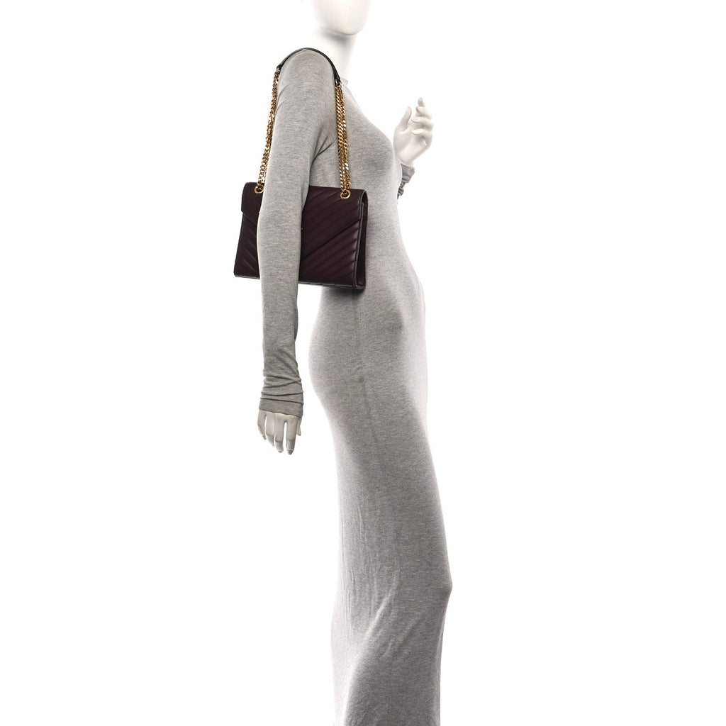 Lambskin Matelasse Chevron Medium Monogram Satchel Amaranto