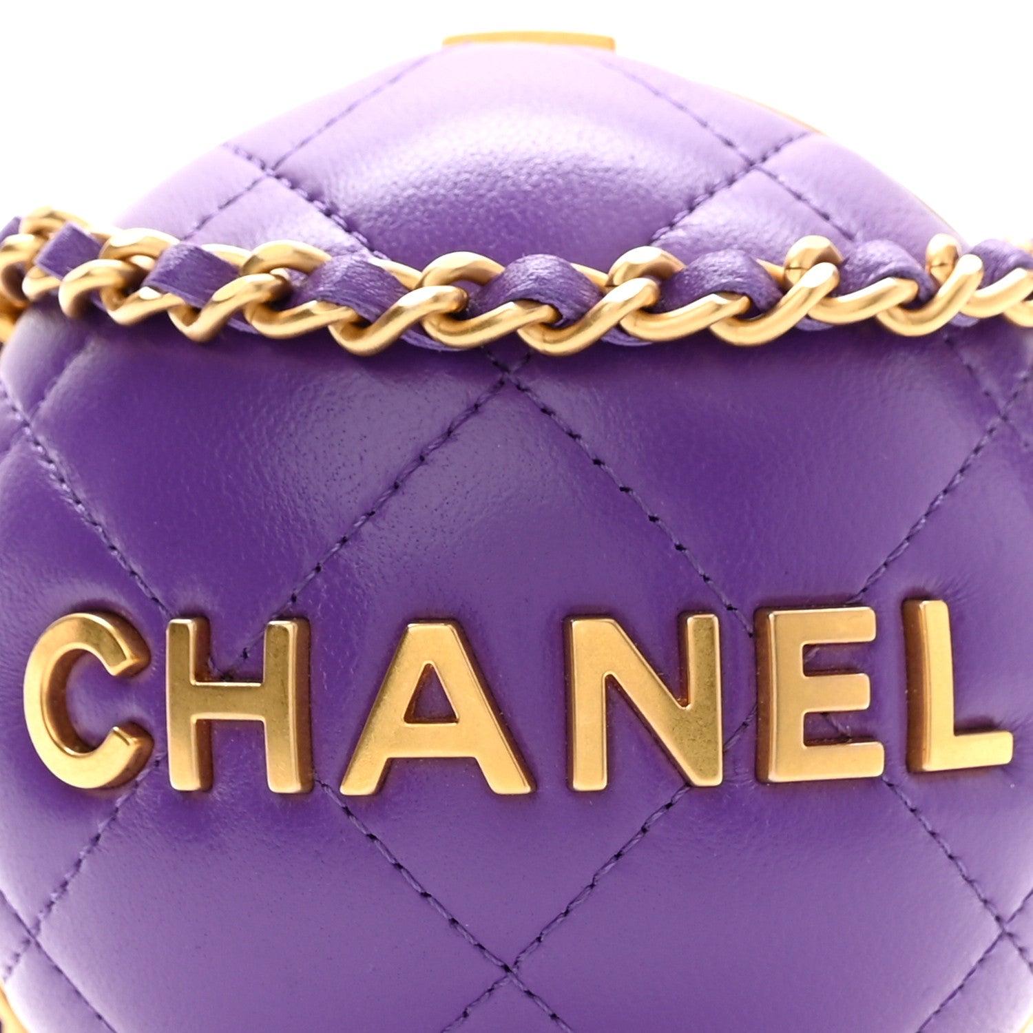 Lambskin CC Minaudiere Sphere Chain Clutch Purple
