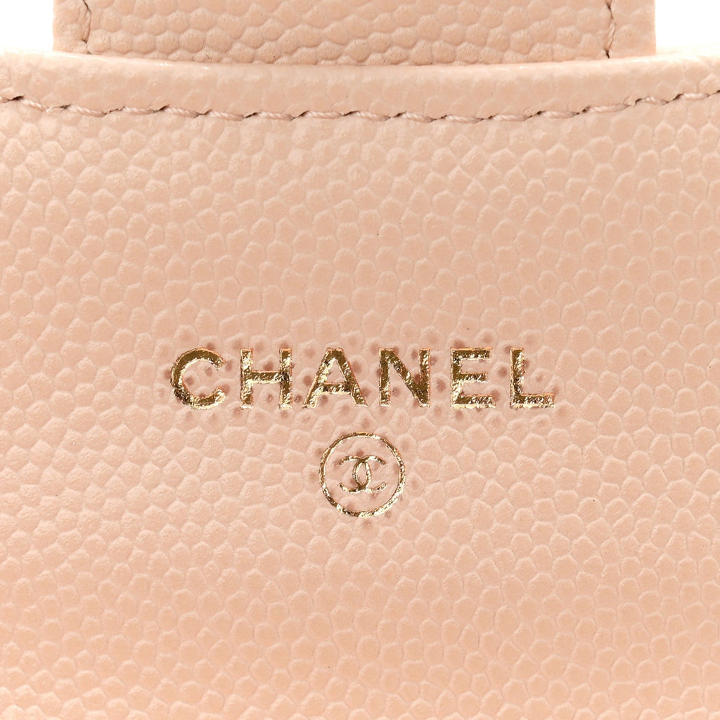 Caviar Quilted Mini Clutch With Chain Light Beige