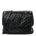 Crinkled Calfskin Matelasse Monogram Large Niki Chain Satchel Black