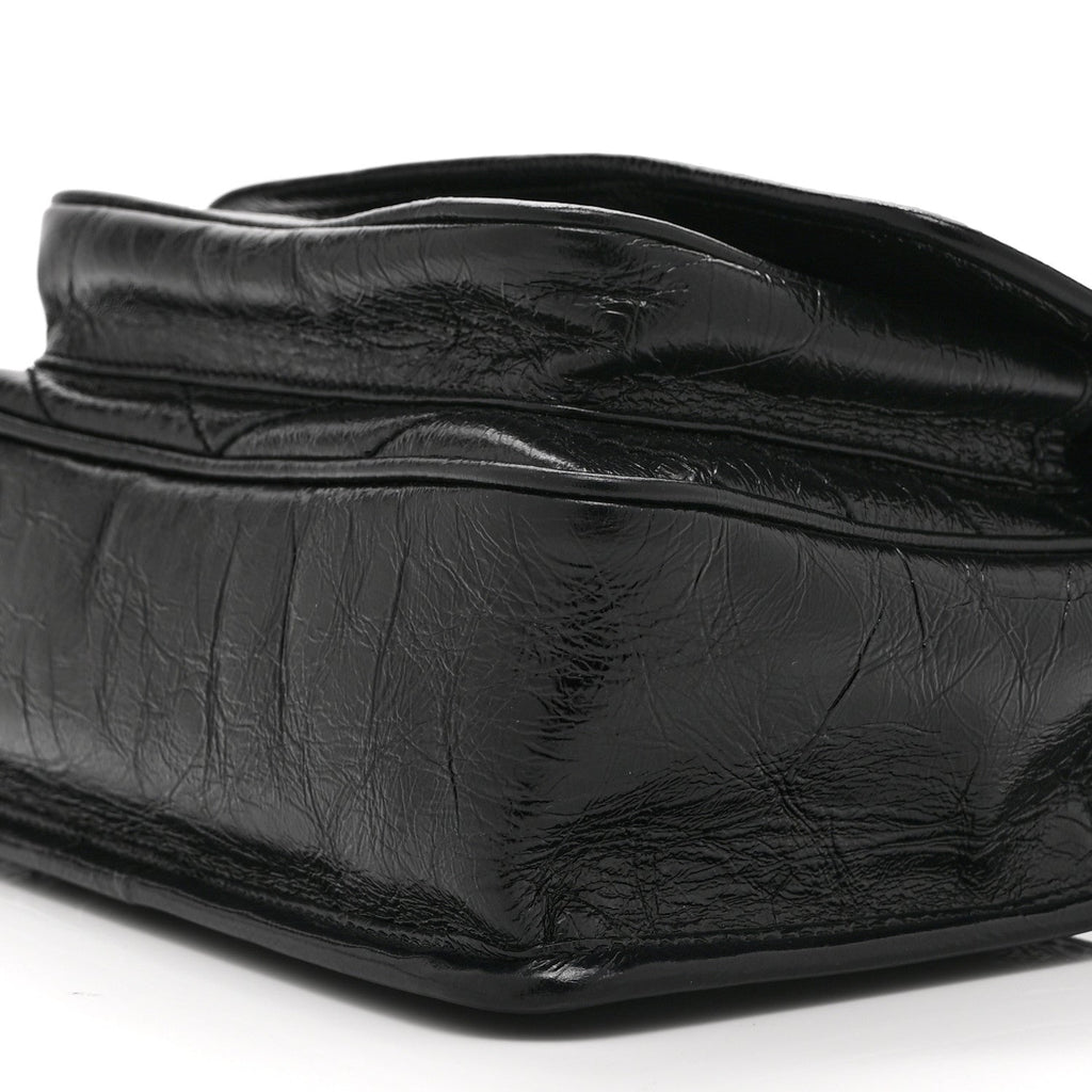 Crinkled Calfskin Matelasse Monogram Baby Niki Chain Satchel Black