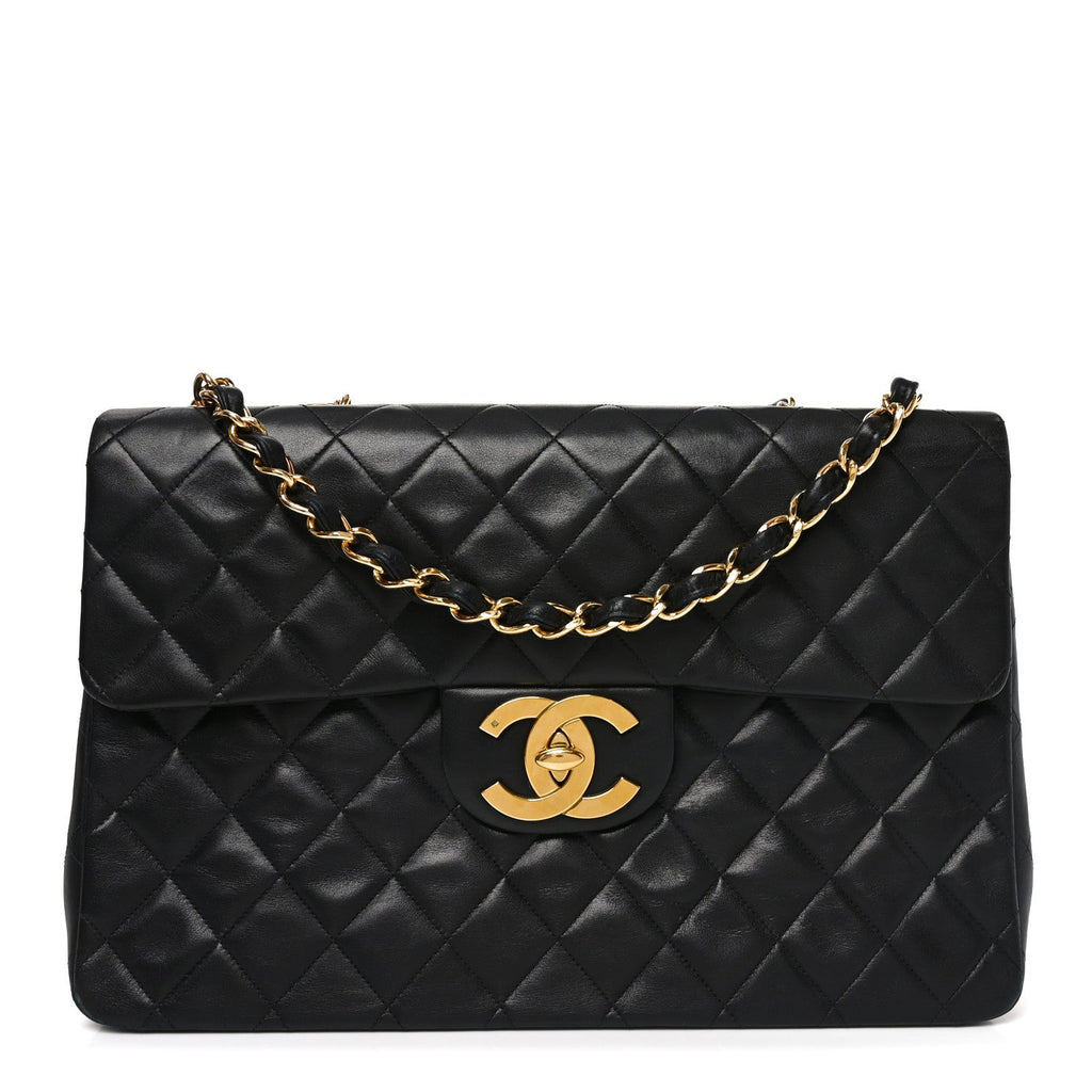 Lambskin Quilted XL Jumbo Single Flap Black