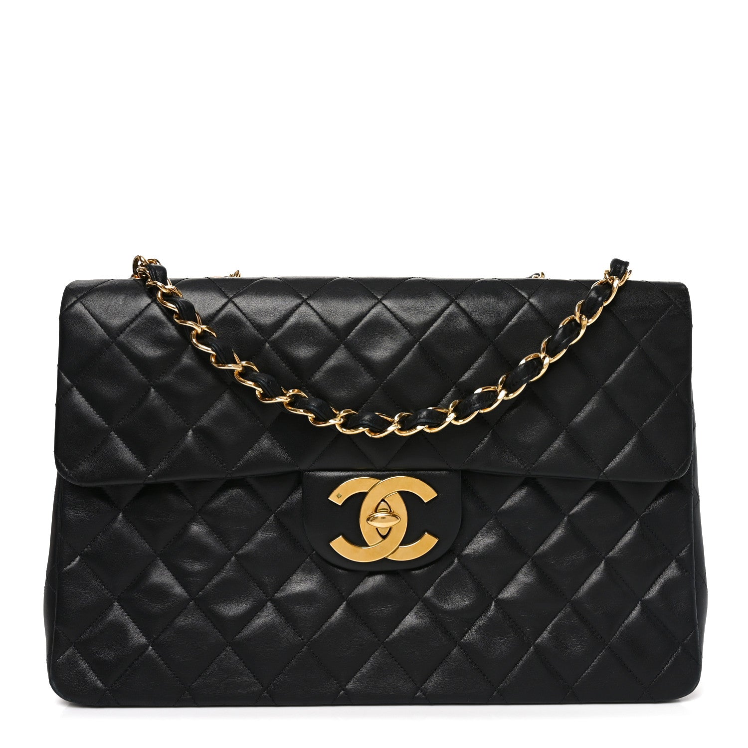 Lambskin Quilted XL Jumbo Single Flap Black