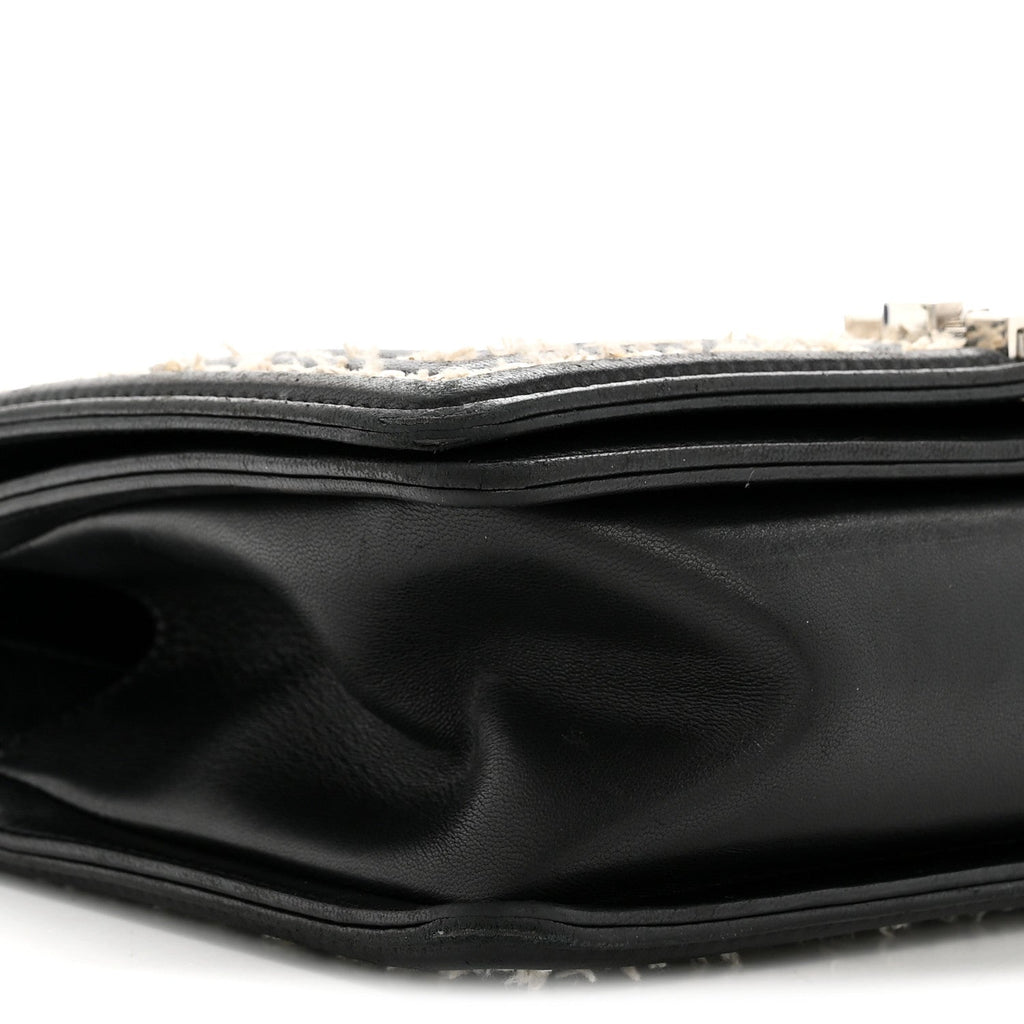 Calfskin Tweed Sequin Stitched Medium Boy Flap Black White