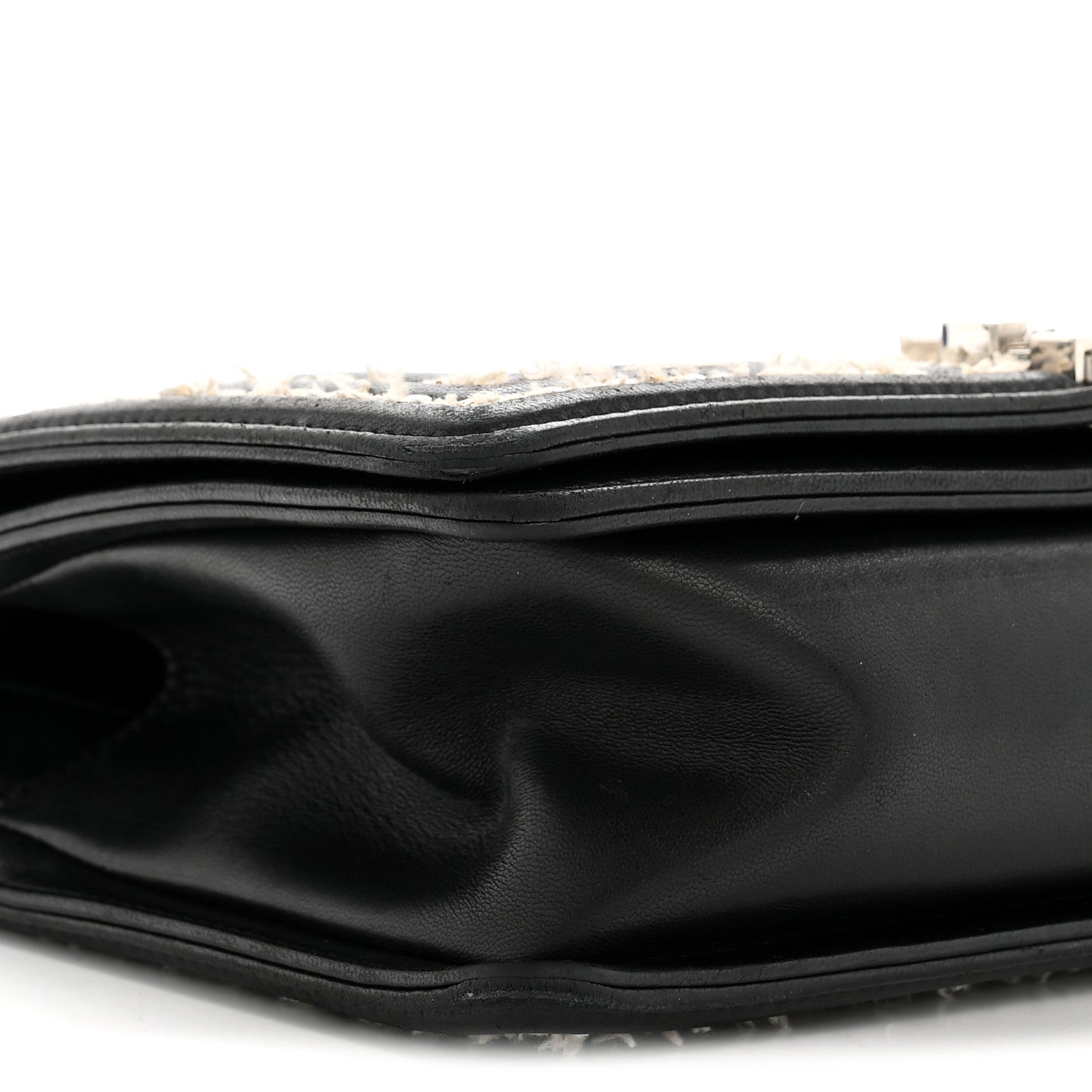 Calfskin Tweed Sequin Stitched Medium Boy Flap Black White