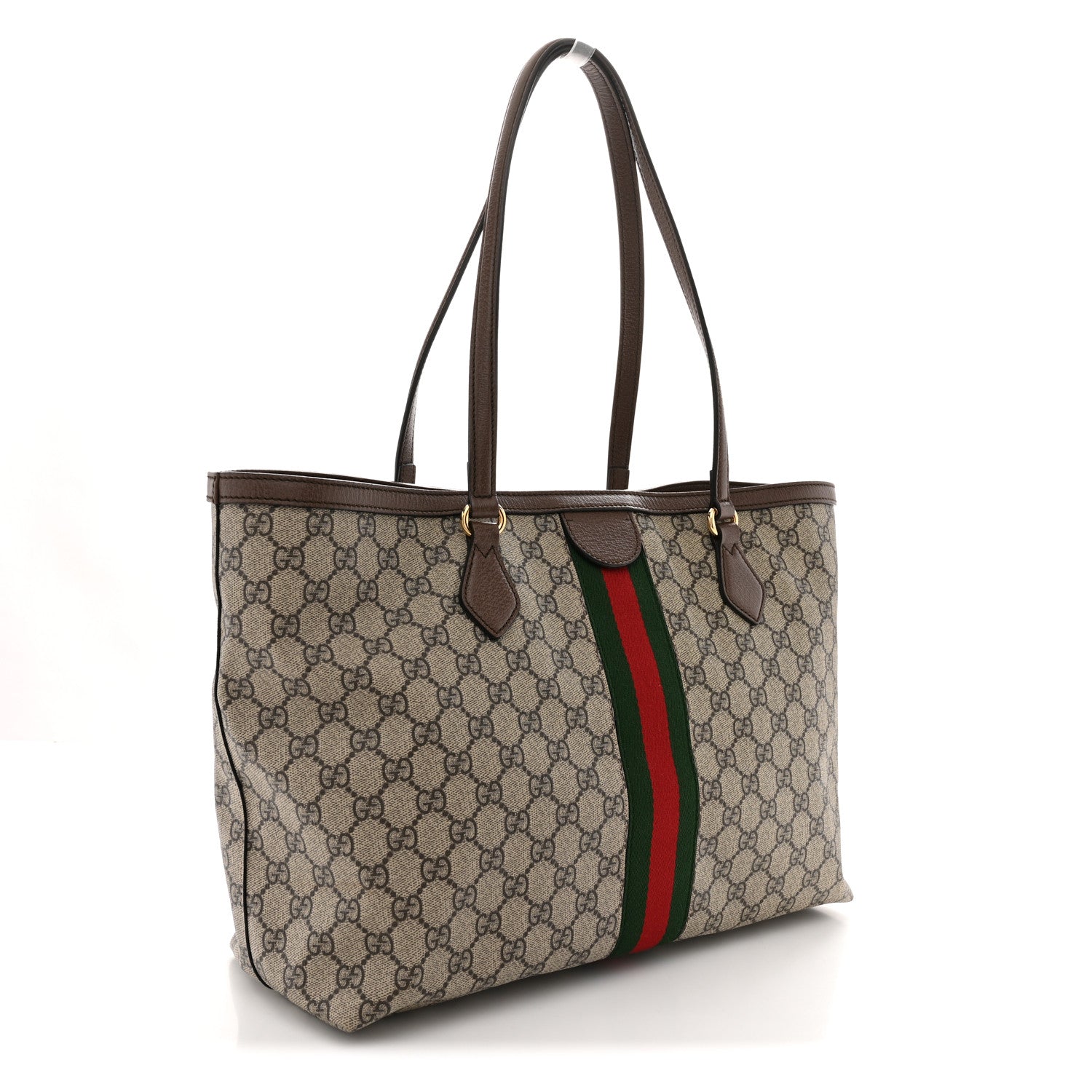 GG Supreme Monogram Textured Calfskin Web Medium Ophidia Shopping Tote Beige Ebony New Acero