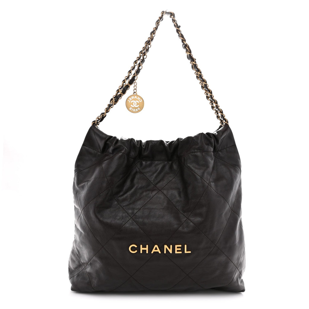 Shiny Calfskin Quilted Small Chanel 22 Dark Brown