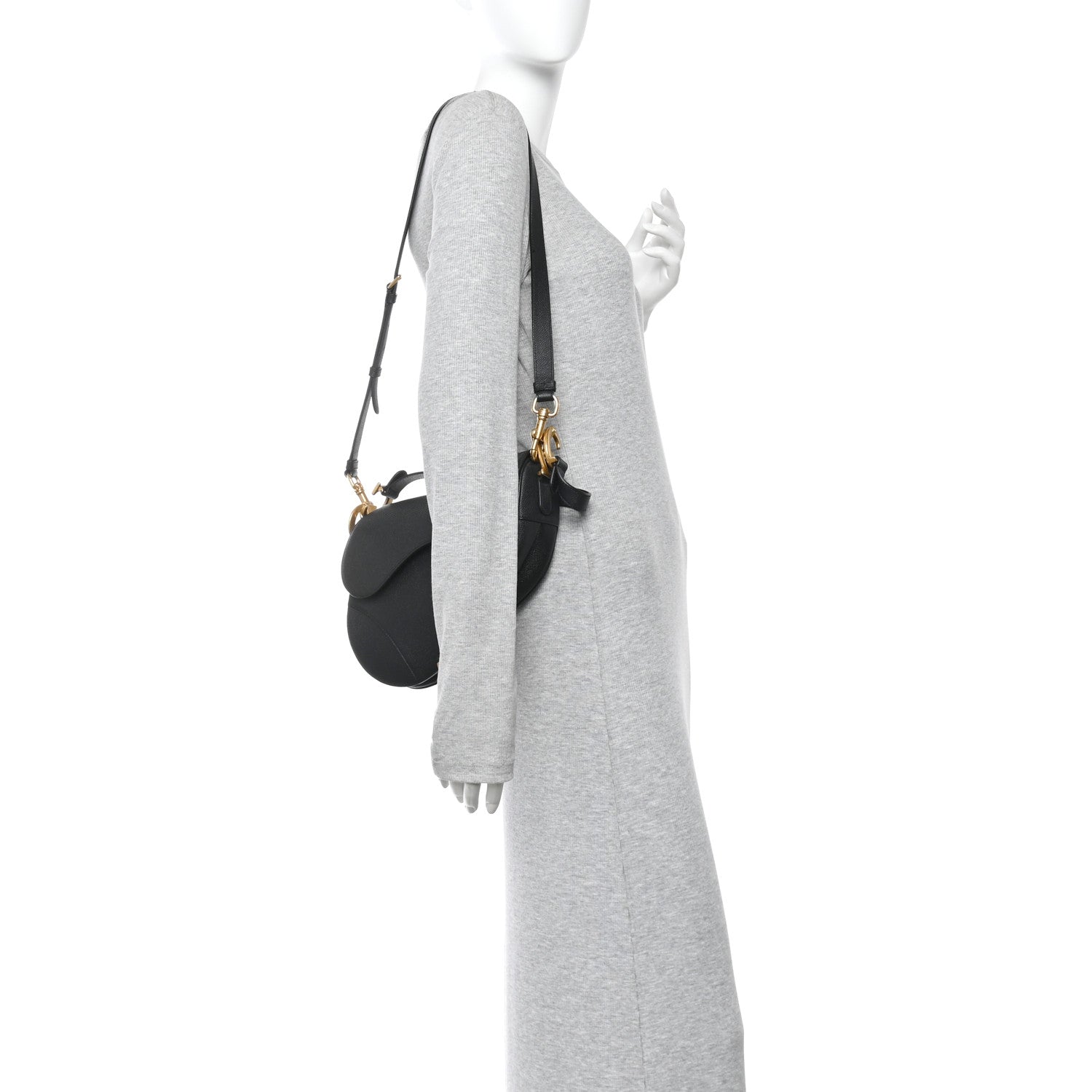 Grained Calfskin Saddle Bag With Strap Black