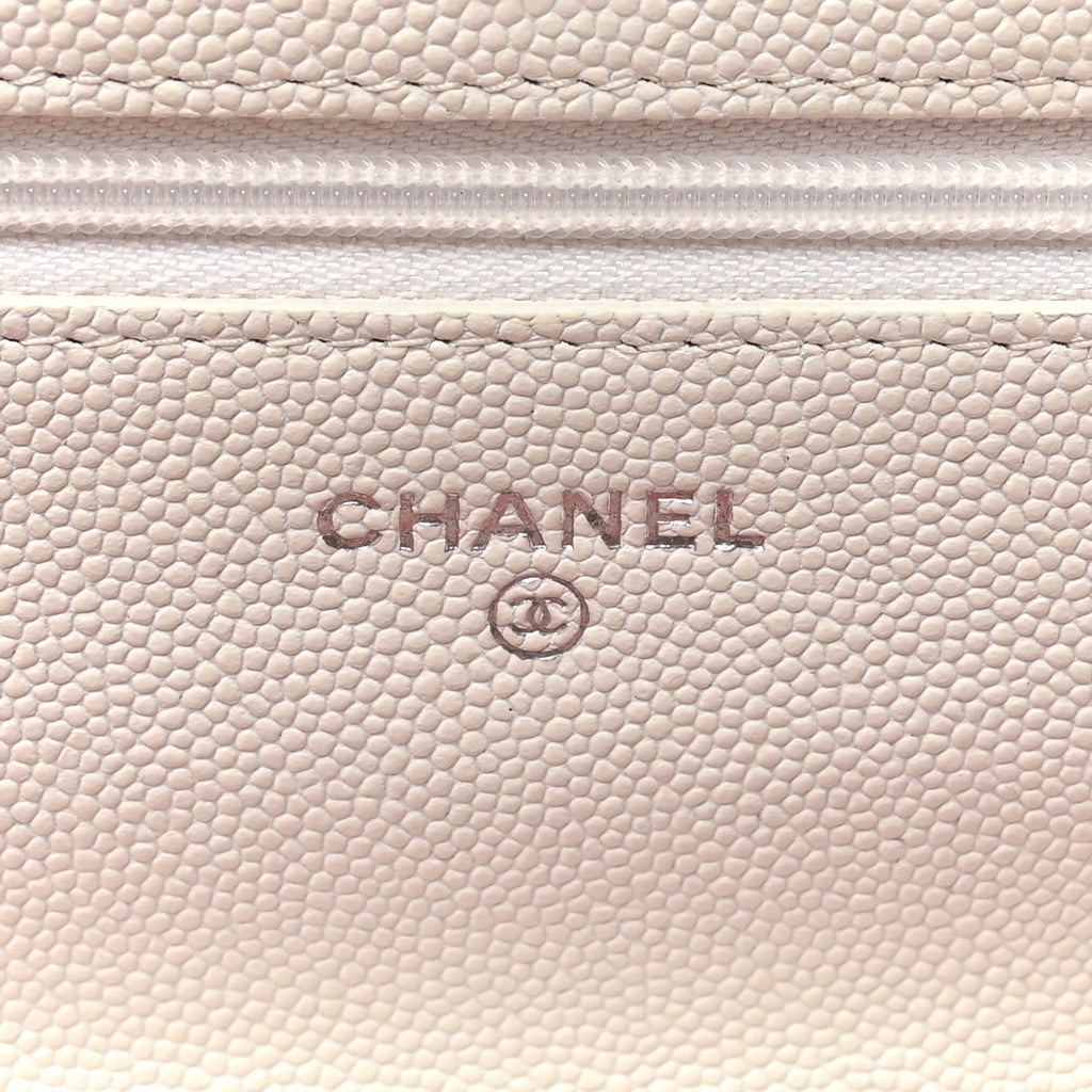 Caviar Quilted Chanel 19 Wallet On Chain WOC White Pink
