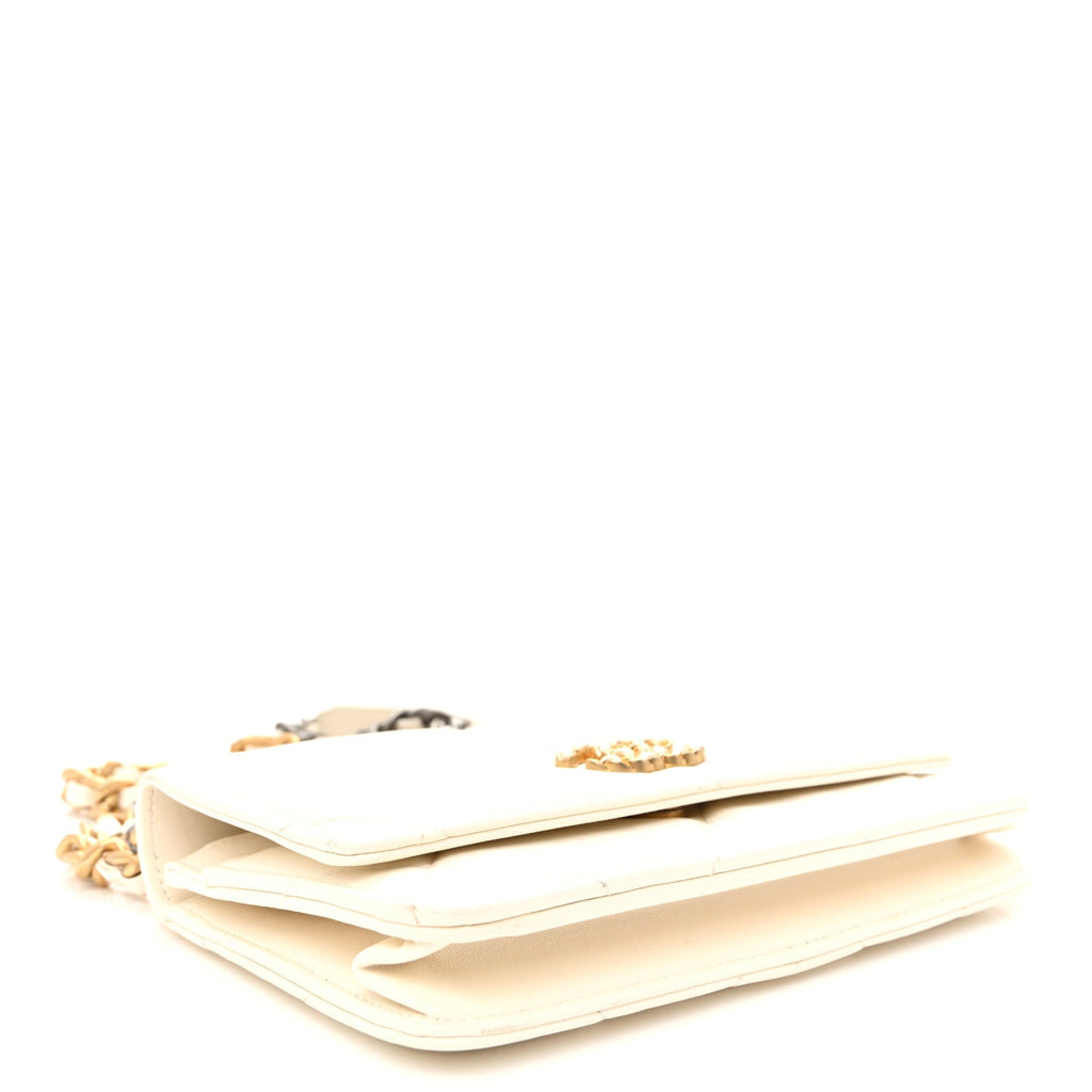 Lambskin Quilted Chanel 19 Wallet On Chain WOC White
