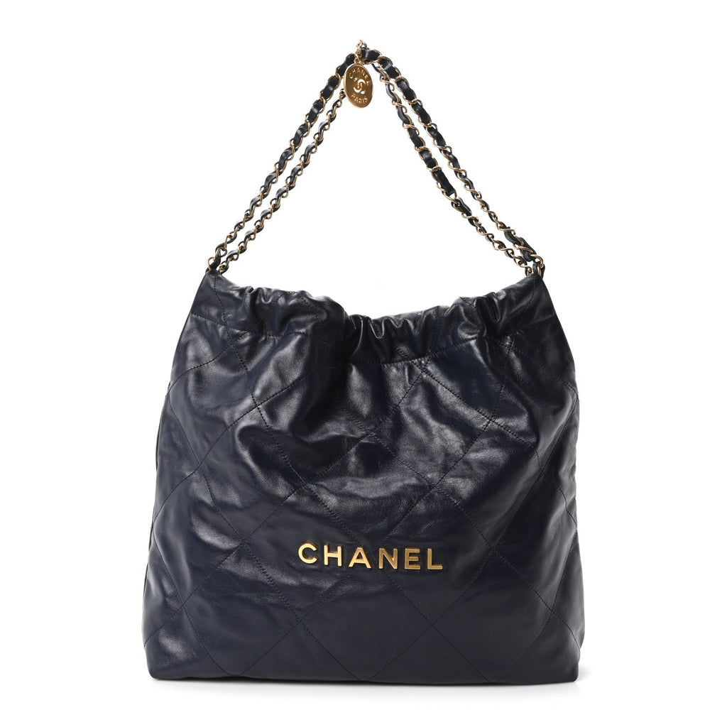 Shiny Calfskin Quilted Chanel 22 Navy Blue