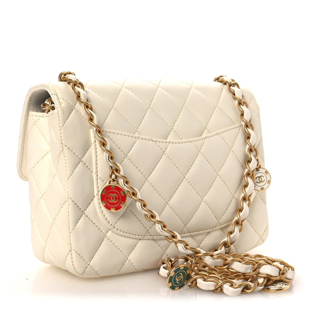 Lambskin Quilted Casino Chips Small Square Flap White
