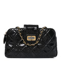 Glazed Crinkled Lambskin Small Reissue Zip Shopping Tote Black