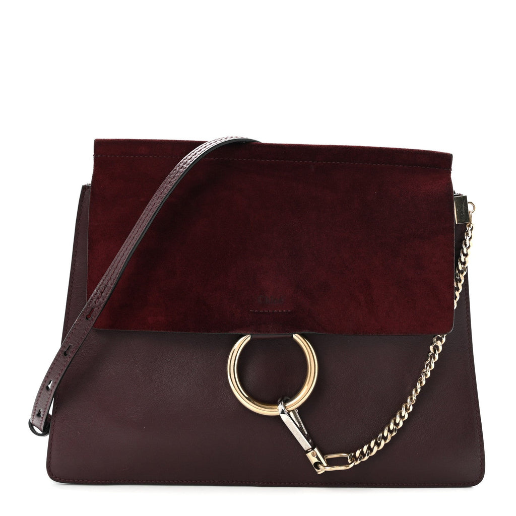 Calfskin Suede Medium Faye Shoulder Bag Dark Purple