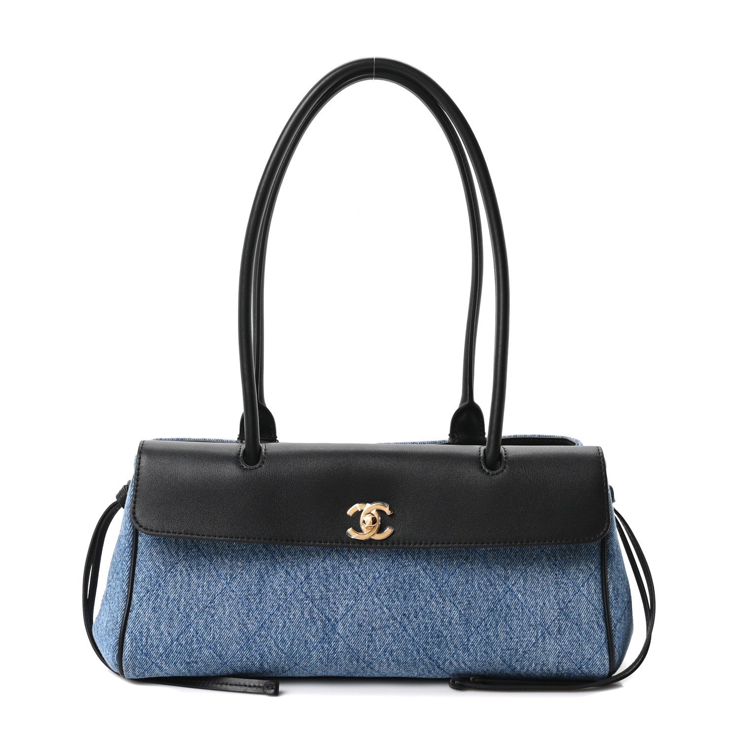 Calfskin Denim Stitched Urban Essentials Small Shopping Bag Blue Black