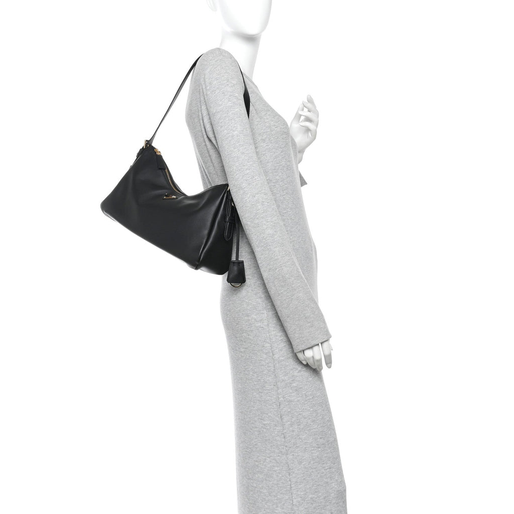 Soft Calfskin Large Aimée Shoulder Bag Black