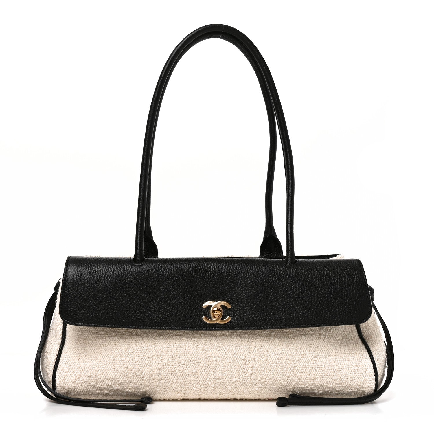Grained Calfskin Boucle Urban Essentials Small Shopping Bag Ecru Black