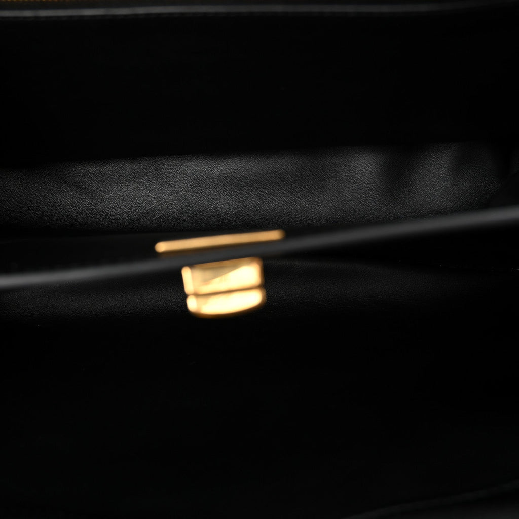 Natural Smooth Calfskin Small Rodeo Top Handle Handbag Black