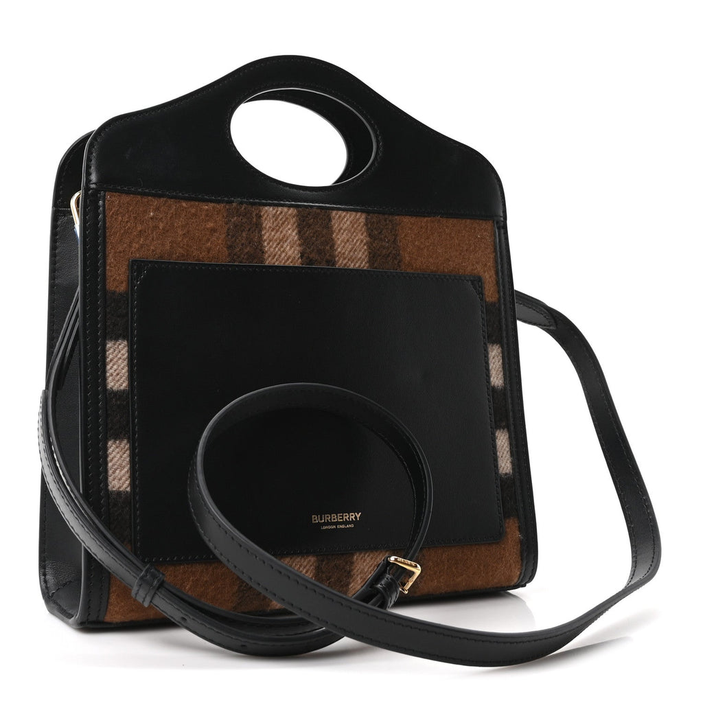 Smooth Calfskin Cashmere Check Mini Pocket Bag Brown