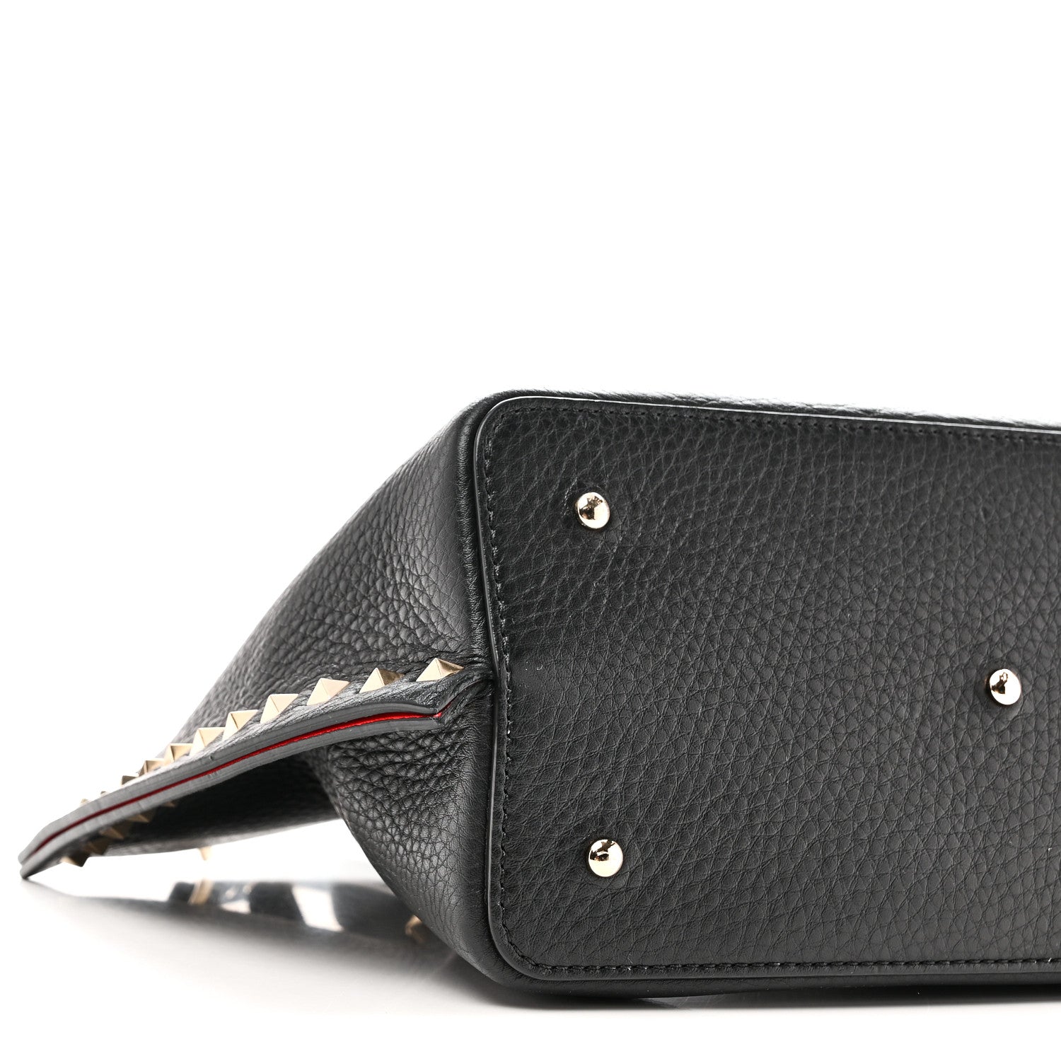 Pebbled Calfskin Small Rockstud Crossbody Tote Black