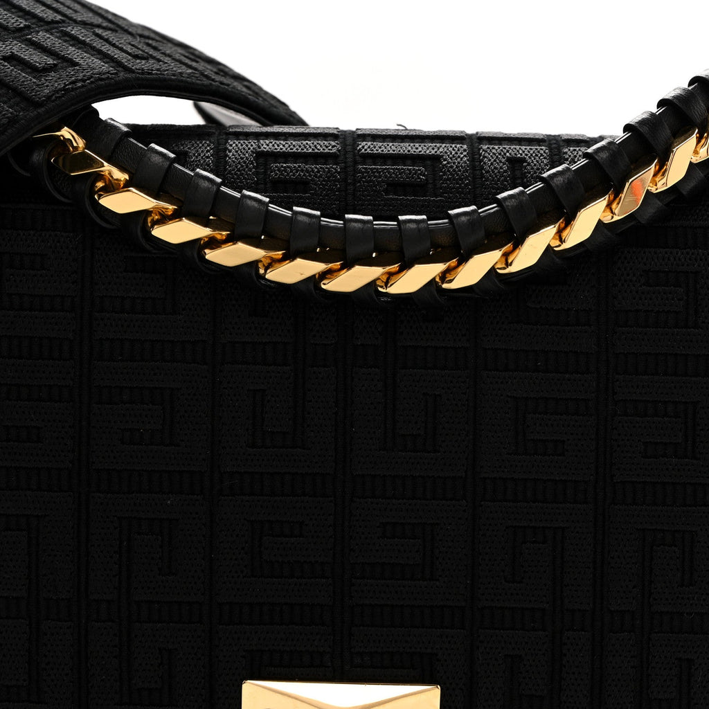 Canvas Woven Embroidered Medium 4G Bag With Chain Black