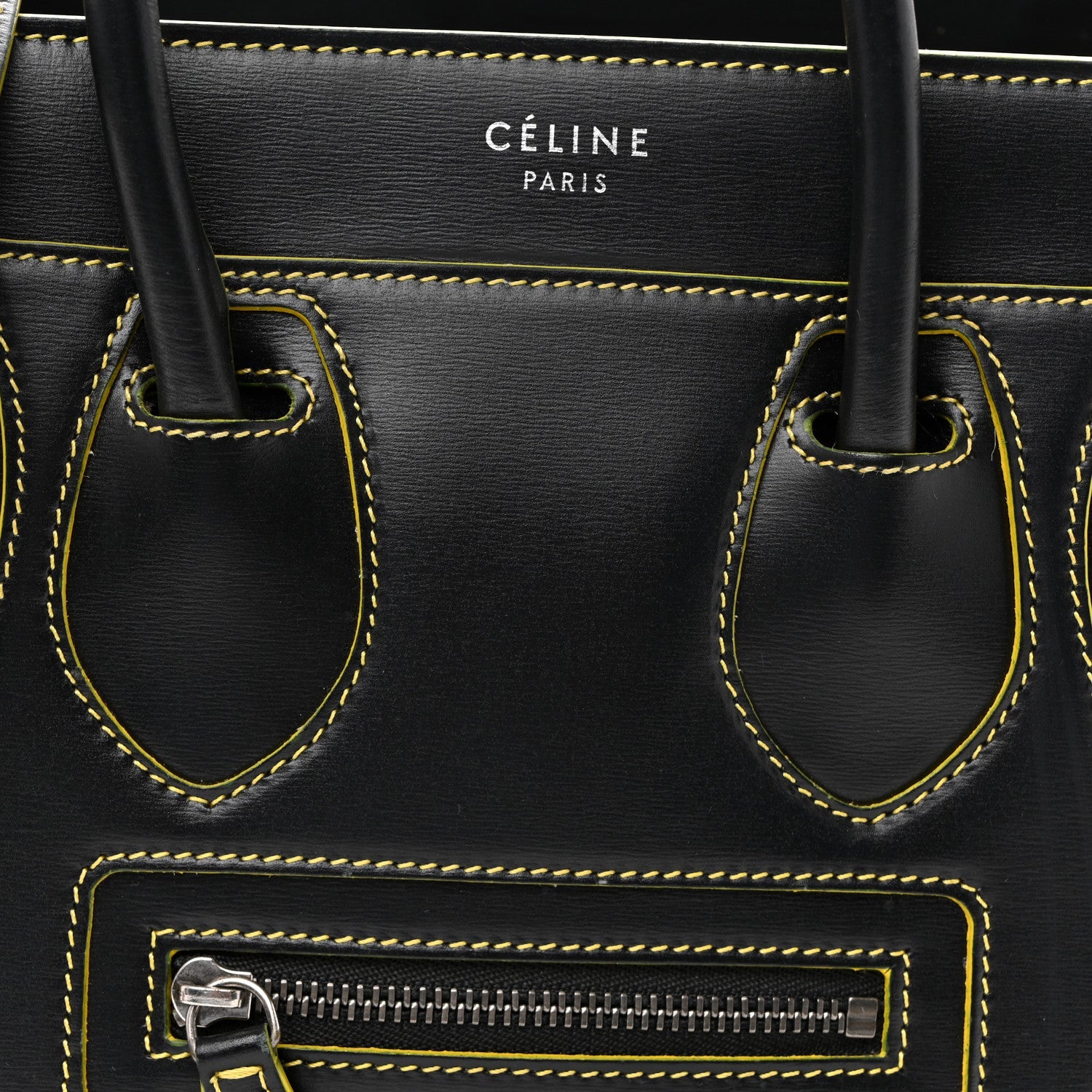 Satin Calfskin Nano Debossed Luggage Black Yellow