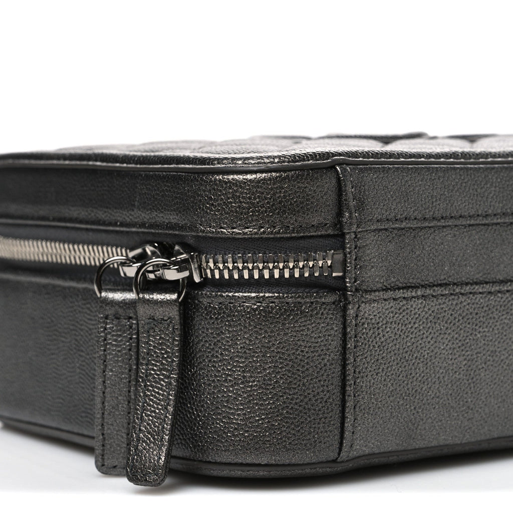 Metallic Caviar Quilted Medium CC Filigree Vanity Case Dark Silver