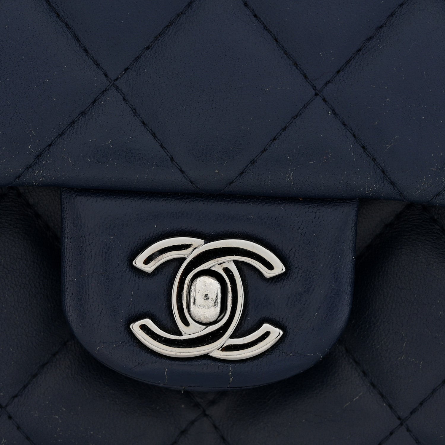 Lambskin Quilted Clutch with Chain Flap Navy
