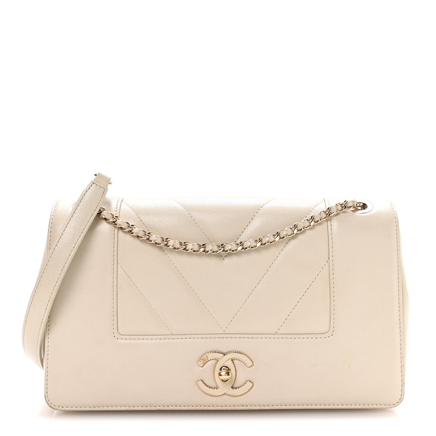 Sheepskin Chevron Quilted Medium Vintage Mademoiselle Flap White