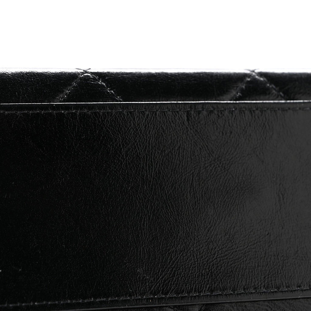 Shiny Calfskin Quilted Top Handle Box Bag Black