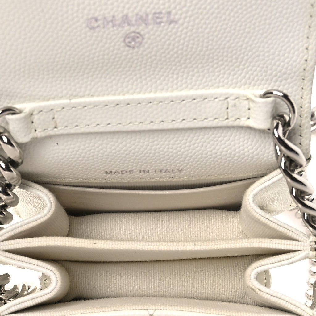 Caviar Quilted Enamel Coco Clutch With Chain White