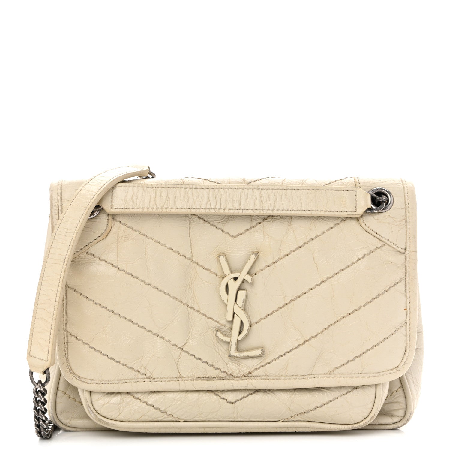 Crinkled Calfskin Matelasse Monogram Baby Niki Chain Satchel White