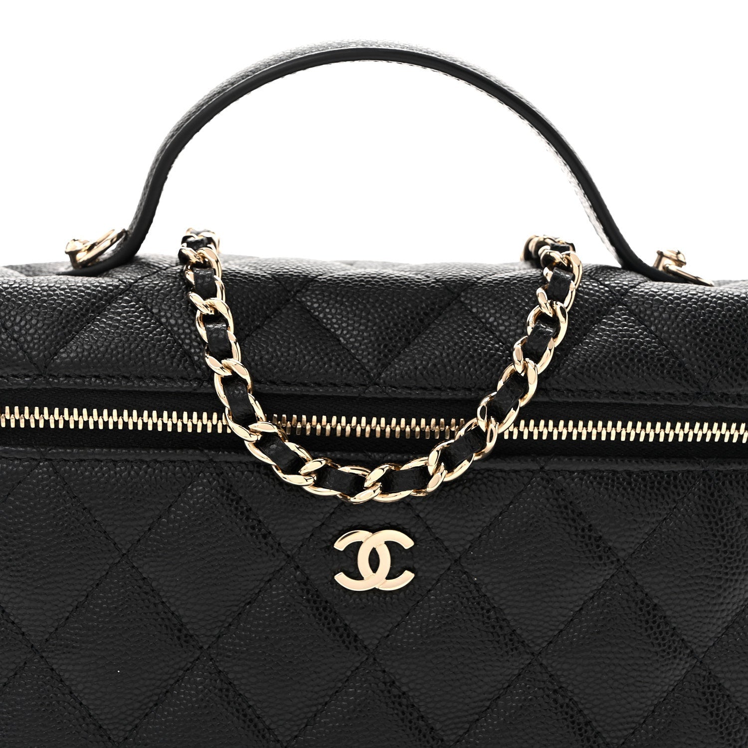 Caviar Quilted Top Handle Slim Vanity With Chain Black