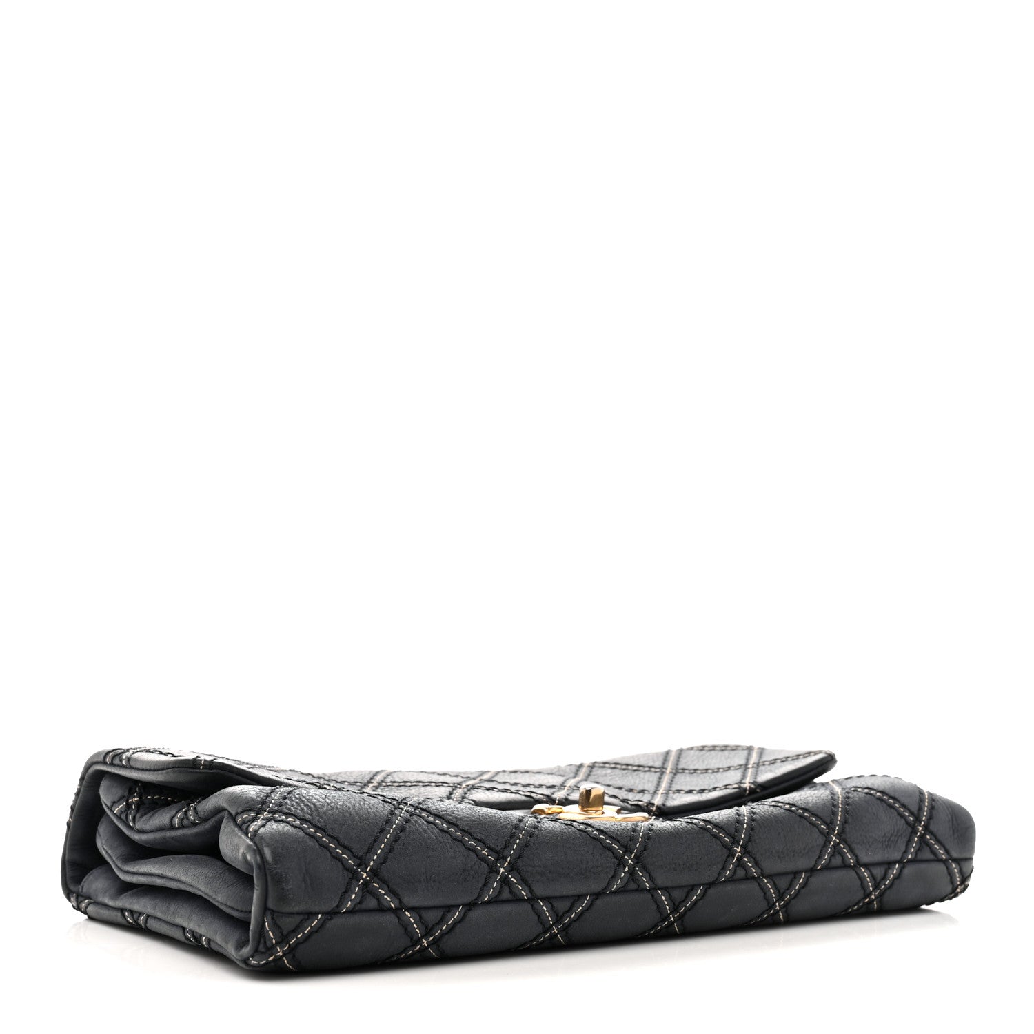 Iridescent Calfskin Triple Stitched Medium Flap Navy