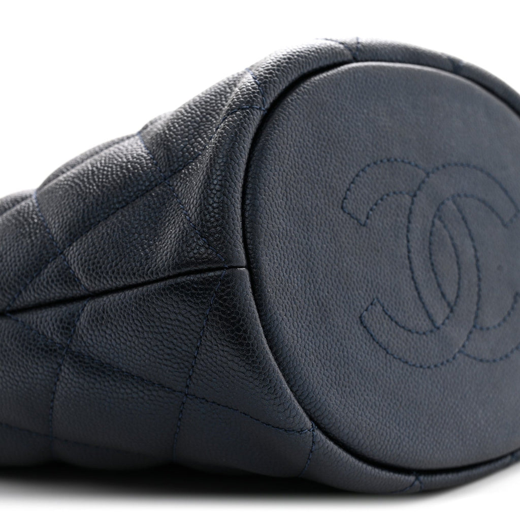 Iridescent Caviar Quilted My Perfect CC Bucket Drawstring Bag Blue