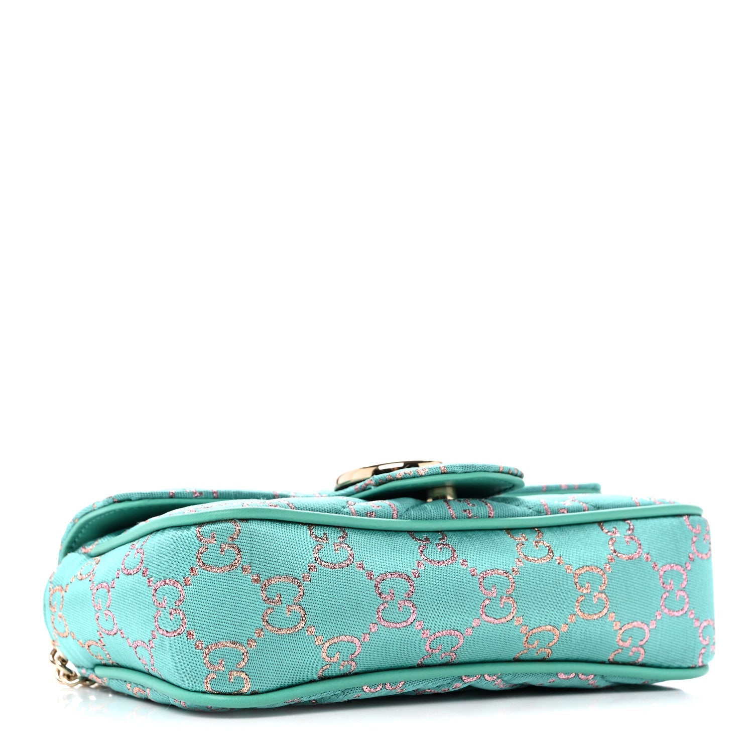 Canvas Lame GG Monogram Super Mini GG Marmont Shoulder Bag Turquoise Multicolor
