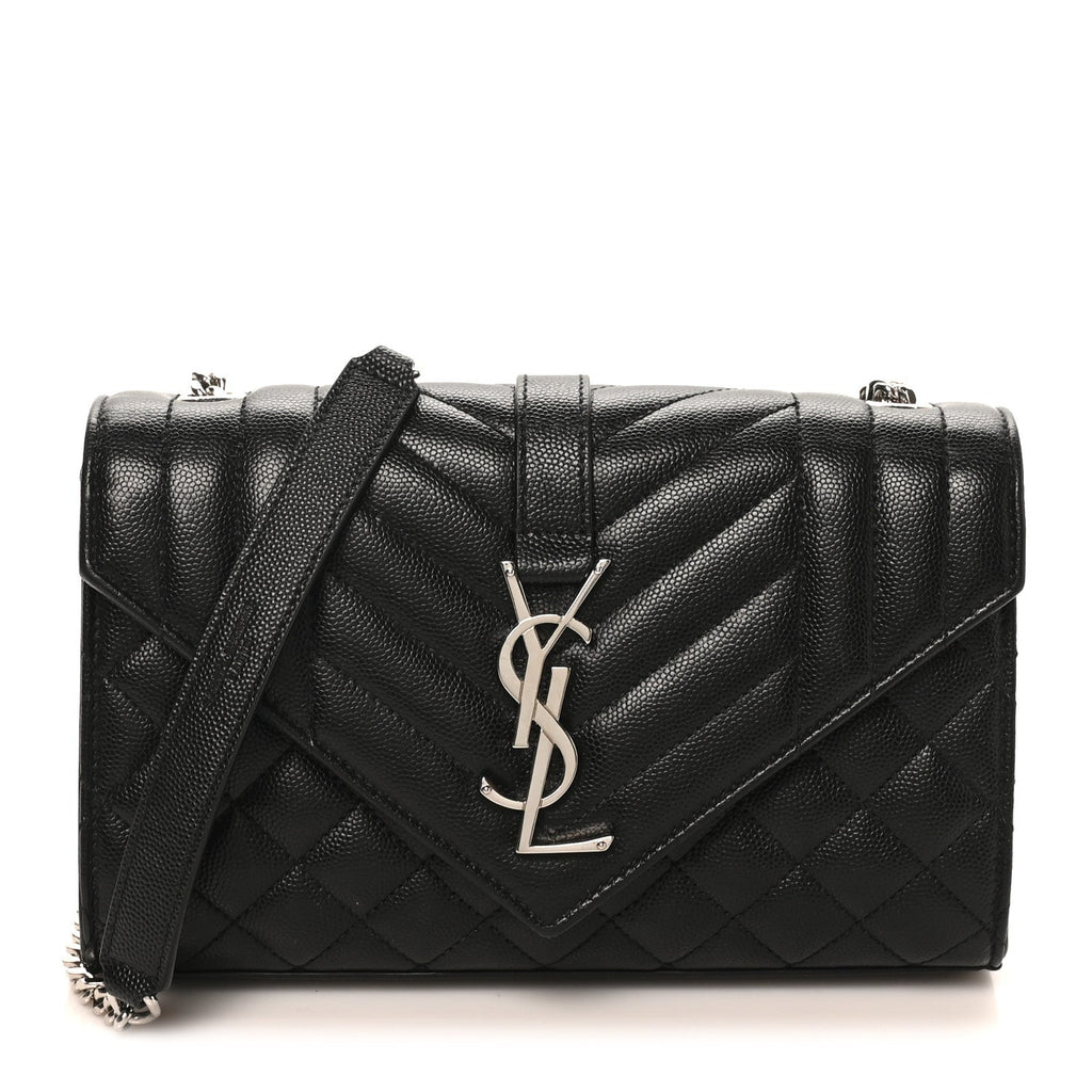 Grain De Poudre Textured Mixed Matelasse Triquilt Small Monogram Satchel Black