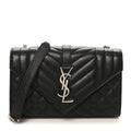 Grain De Poudre Textured Mixed Matelasse Triquilt Small Monogram Satchel Black