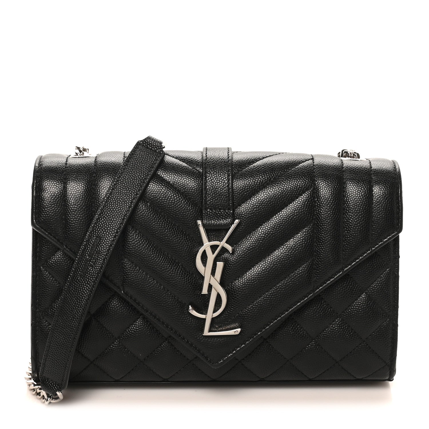 Grain De Poudre Textured Mixed Matelasse Triquilt Small Monogram Satchel Black