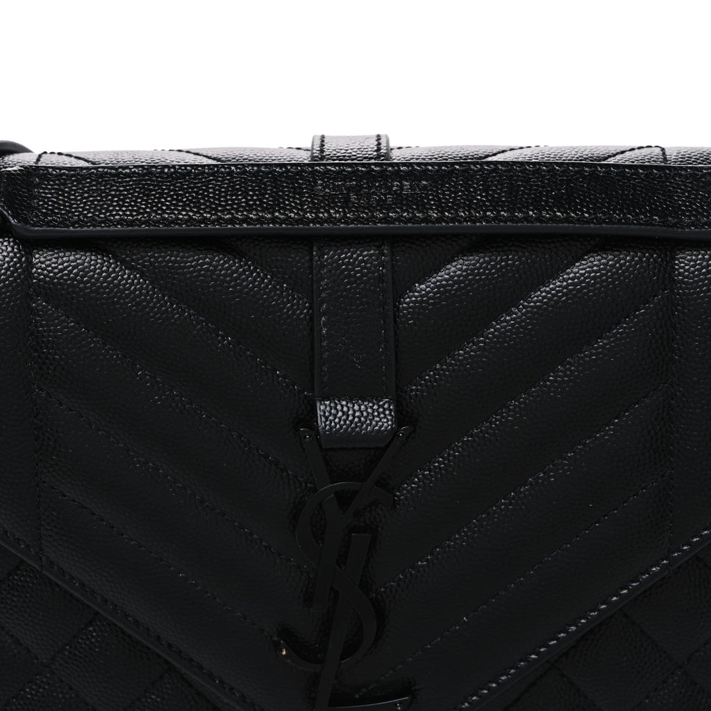 Grain De Poudre Textured Mixed Matelasse Triquilt Medium Monogram Monochrome Satchel Black